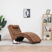 Chaise longue massagem c/ almofada camurça artificial castanho