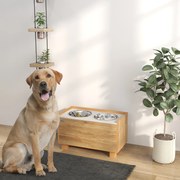 Comedouro para Cães Elevado com Sistema de Alimentação Lento Espaço de Arrumação 2 Tigelas de 2L de Aço Inoxidável 60x30x35,5 cm Madeira