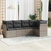 vidaXL 5 pcs conj. sofás jardim c/ almofadões vime PE cinzento-claro