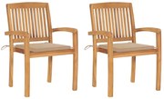 vidaXL Cadeiras de jardim c/ almofadões beges 2 pcs teca maciça