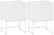 HOMCOM Conjunto de 2 Mesas de Cabeceira Estreitas Mesas de Cabeceira Quarto com 2 Gavetas Abertura por Pressão 40x30x55 cm Branco | Aosom Portugal