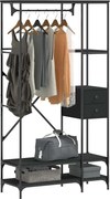 vidaXL Suporte para roupas c/ prateleiras derivados de madeira preto
