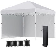 Outsunny Tenda Dobrável Pop-up 3x3 m Tenda de Jardim com 2 Paredes Laterais Anti-UV Altura Ajustável em 3 Níveis e Bolsa de Transporte Branco | AOSOM Portugal