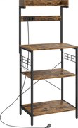 HOMCOM Estante de Cozinha com 2 Tomadas Prateleira para Micro-ondas Prateleira Ajustável Ganchos 60x42x137 cm Castanho Rústico | Aosom Portugal
