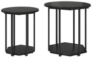Conjunto de Mesas de Apoio 2 pcs Carvalho Preto em Madeira de Engenharia e Metal