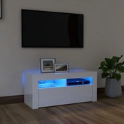 Móvel de TV com luzes LED 90x35x40 cm branco brilhante