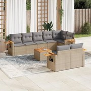 vidaXL 9 pcs conjunto de sofás p/ jardim com almofadões vime PE bege
