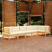 vidaXL 6 pcs conjunto lounge de jardim c/ almofadões cor creme pinho