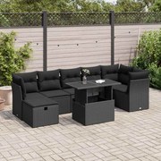vidaXL 8 pcs conjunto sofás de jardim com almofadões vime PE preto