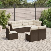 vidaXL 8 pcs conjunto sofás de jardim c/ almofadões vime PE castanho