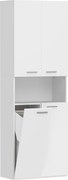 HOMCOM Armário de Casa de Banho Alto de 174 cm com Cesto de Roupa Basculante e Portas Fecho Suave Branco | Aosom Portugal
