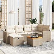 vidaXL 7 pcs conjunto de sofás p/ jardim com almofadões vime PE bege