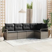 vidaXL Conjunto de Sofá de Jardim de 5 Peças com Almofadas Cinza em Rattan Sintético