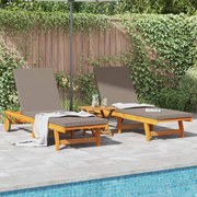 Camas de Sol vidaXL 2 pcs com Rodas e Almofada de Madeira Sólida de Acácia