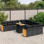 vidaXL 11 pcs conjunto sofás de jardim c/ almofadões vime PE preto