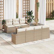Conjunto de Sofá de Jardim de 8 Peças com Almofadas Bege Poliratan Acá