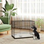 Gaiola Dobrável para Cães Pequenos com Almofada Portas Bandeja Removível e Estrutura Metálica 75x48,5x53 cm Preto e Bege