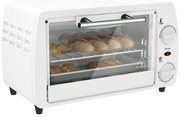 HOMCOM Mini Forno Elétrico 10 Litros 750W com Temperatura até 230 °C Temporizador 60 Minutos Bandeja e Grade 36,5x26x22 cm Branco | Aosom Portugal