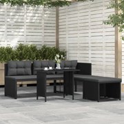 4 pcs conjunto lounge para jardim vime PE preto