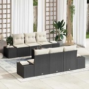 vidaXL Conjunto de Sofá de Jardim com 7 Peças e Almofadas Pretas em Rattan Sintético.