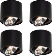 Conjunto de 4 focos de teto modernos pretos giratórios e inclináveis AR111 - Rondoo Up