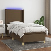 Cama box spring c/ colchão/LED 90x200 cm tecido castanho-escuro