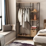 Guarda Roupa Aberto de Madeira com 4 Prateleiras de Arrumação e Barra de Pendurar 100x46x170,5cm Madeira e Preto