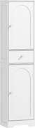 HOMCOM Coluna Casa de Banho com 2 Portas Arqueadas Gaveta e Prateleiras Ajustáveis Armário Alto Casa de Banho 40x29,5x170 cm Branco com Veios | Aosom Portugal