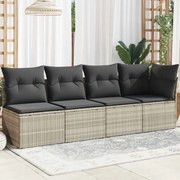 vidaXL Sofá jardim de 4 lugares com almofadões vime PE cinzento claro