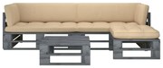 vidaXL 4 pcs conj. lounge paletes c/ almofadões pinho impregnado cinza