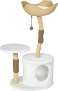 PawHut Arranhador para Gatos com Casa Plataforma Arranhador e Almofada Lavável 55x45x102 cm Branco | Aosom Portugal