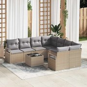 vidaXL Conjunto de Sofá de Jardim com 9 Peças e Almofadas Bege em Polipropileno.