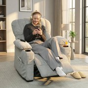 Poltrona Relax Reclinável Elétrica com Função Memória Apoia-Pés Controlo Remoto Bolsos Laterais Porta USB Porta-Copos Cinza