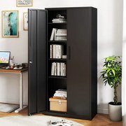 Armário metálico com 2 portas 80 x 40 x 180 cm com fechadura para ferramentas de garagem ou escritório com 4 prateleiras ajustáveis preto