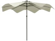 Outsunny Chapéu de Sol de Jardim Ø292x248 cm Chapéu de Sol com Manivela 32 Luzes LED Solares e 8 Hastes Creme