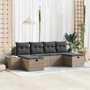 vidaXL Conjunto de Sofá de Jardim em 6 Peças com Almofadas em Rattan Poliéster Cinza