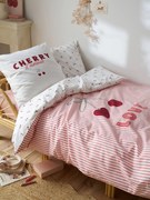 Conjunto de capa de edredão e fronha CERISES RAYURES com algodão reciclado  riscas vermelho