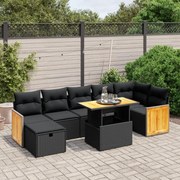 vidaXL 8 pcs conjunto sofás de jardim com almofadões vime PE preto