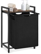 VASAGLE Cesto de roupa suja, Cesto de roupa suja, Saco de roupa removível e extraível, Prateleira, Estrutura de metal, 65L, 50 x 33 x 72 cm, Marrom rústico e preto BLH101B01