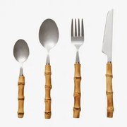 Conjunto De Talheres De 16 Peças Em Aço Inoxidável E Bambu Visola Cinza Cromado - Sklum