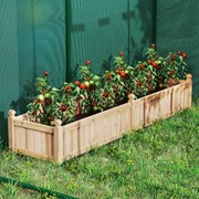 Floreira de jardim em madeira 227 cm x 59,5 cm x 40 cm com divisória Sistema de drenagem Forro não tecido para cultivar legumes e flores Natural