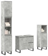 vidaXL 3 pcs conj. móveis casa banho derivados madeira cinza cimento