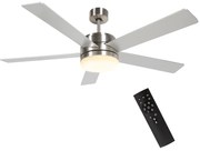 HOMCOM Ventoinha de Teto com Luz LED 46W Ø132 cm com 5 Lâminas Reversíveis Controlo Remoto 6 Velocidades e Temporizador Natural