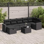 vidaXL 8 pcs conjunto sofás de jardim com almofadões vime PE preto