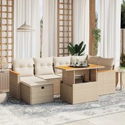 vidaXL 7 pcs conjunto de sofás p/ jardim com almofadões vime PE bege