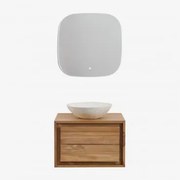 Conjunto De Móvel De Casa De Banho Em Madeira De Teca Jabari Madeira De Teca & Cimento Redondo Branco Ø40 Cm Zavion & Quadrado - Sklum