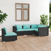 vidaXL 5 pcs conjunto lounge de jardim c/ almofadões vime PE preto