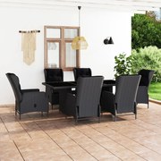 vidaXL 7 pcs conj. jantar exterior c/ almofadões vime PE cinza-escuro