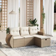 vidaXL 4 pcs conjunto de sofás para jardim c/ almofadões vime PE bege