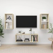 vidaXL 3pcs conj. móveis TV derivados madeira branco/carvalho sonoma